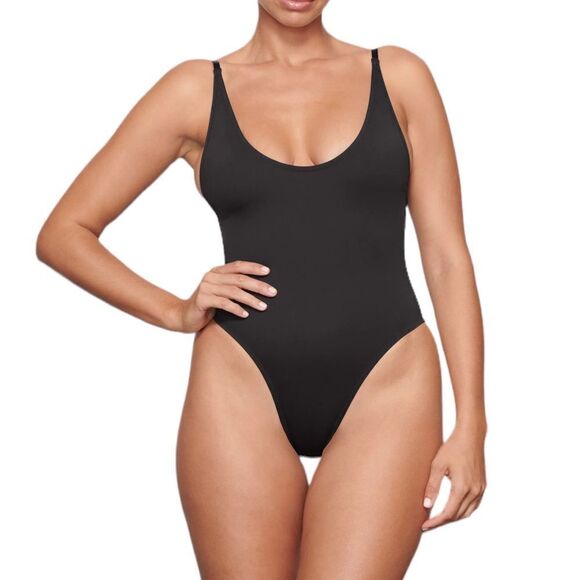 NWT SKIMS Scoop Neck One Piece In Onyx Black Sexy Cheeky Swimsuit - Picture 4 of 8